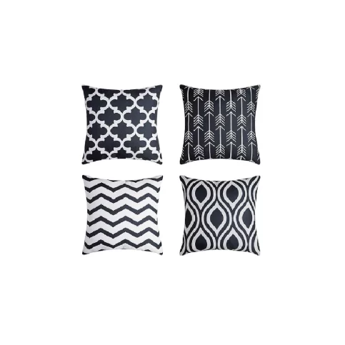 Sofa- Kissen mit geometrischen, gestreiften Mustern schwarz weiß mieten - bei SUITESTUFF GmbH
